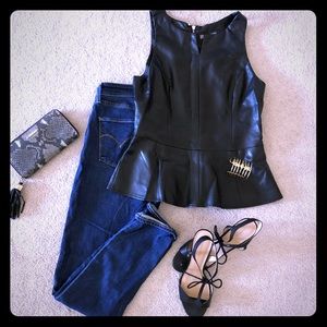 Vegan leather peplum top
